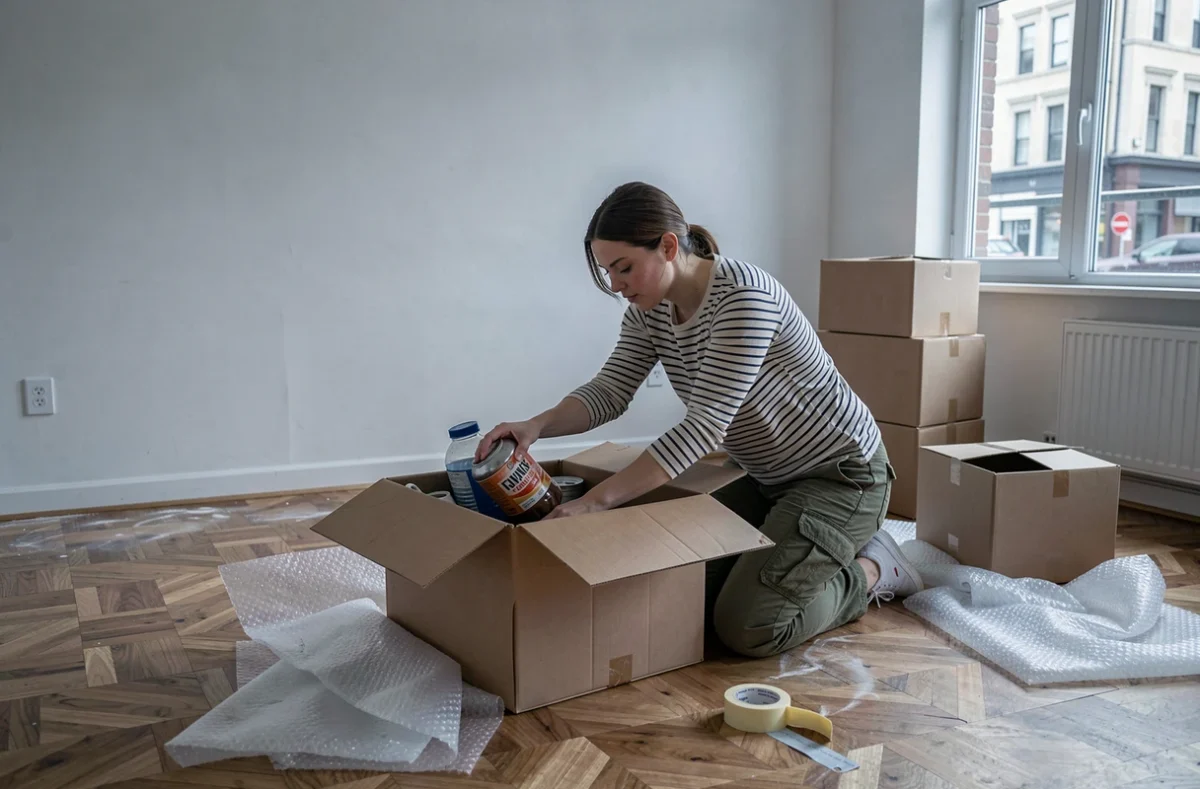Femme emballant des affaires dans des cartons pour préparer un déménagement efficace