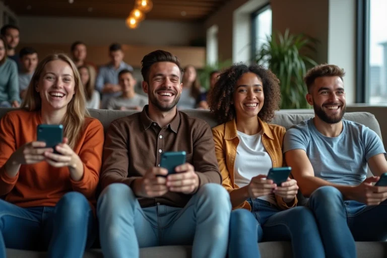 Jeune groupe de fans sportifs dans un salon convivial