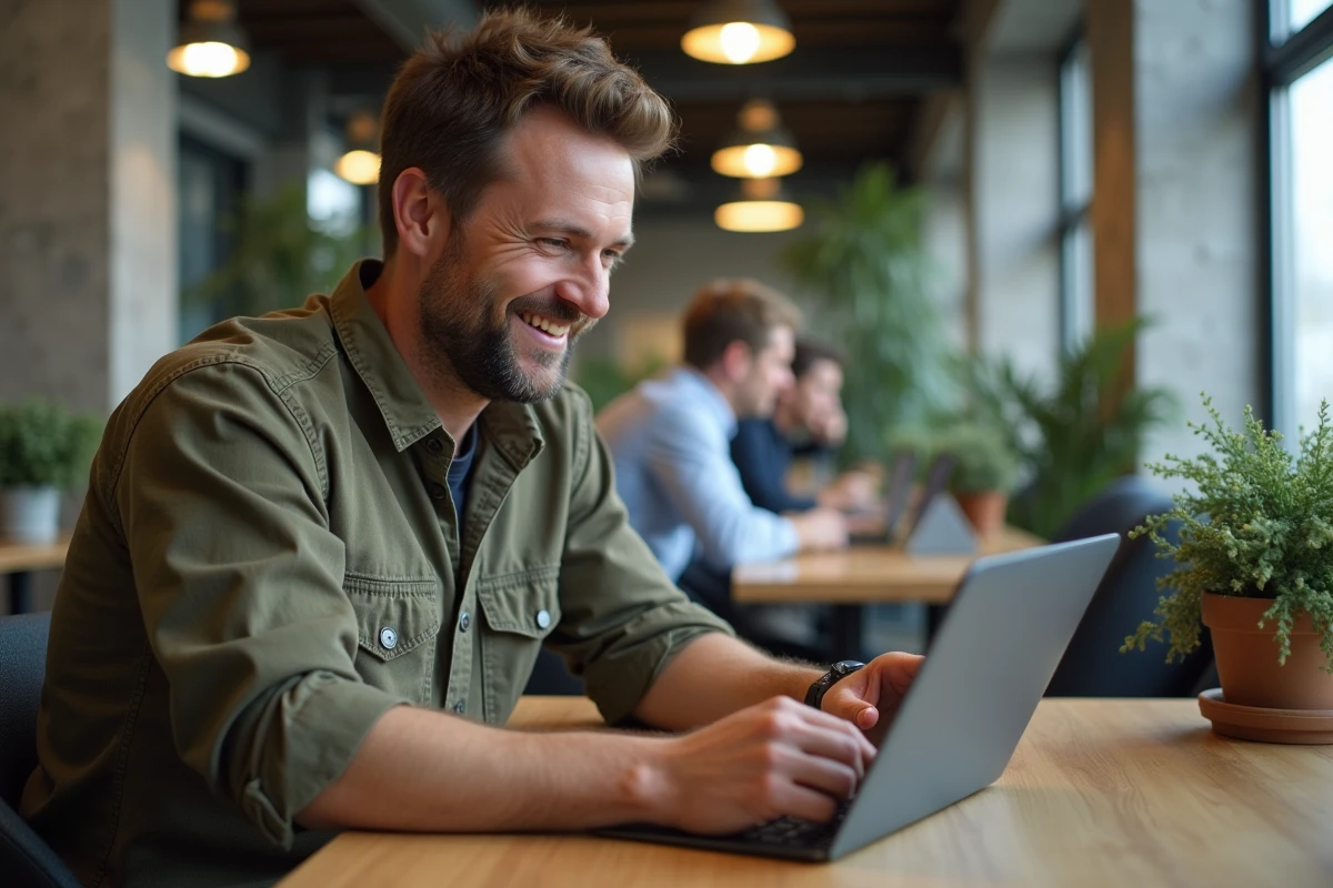 Homme détendu utilisant une tablette dans un espace coworking