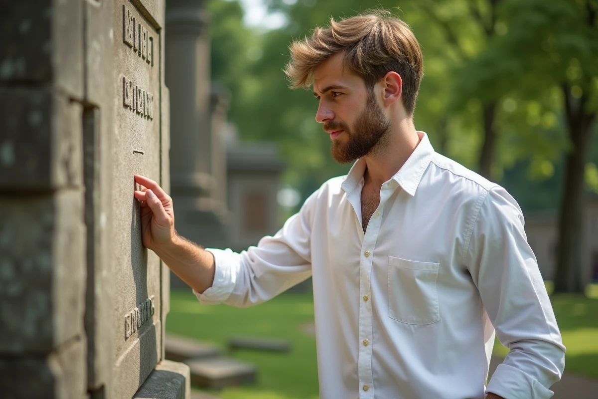 Jeune homme Noah observant un monument en plein air dans un parc