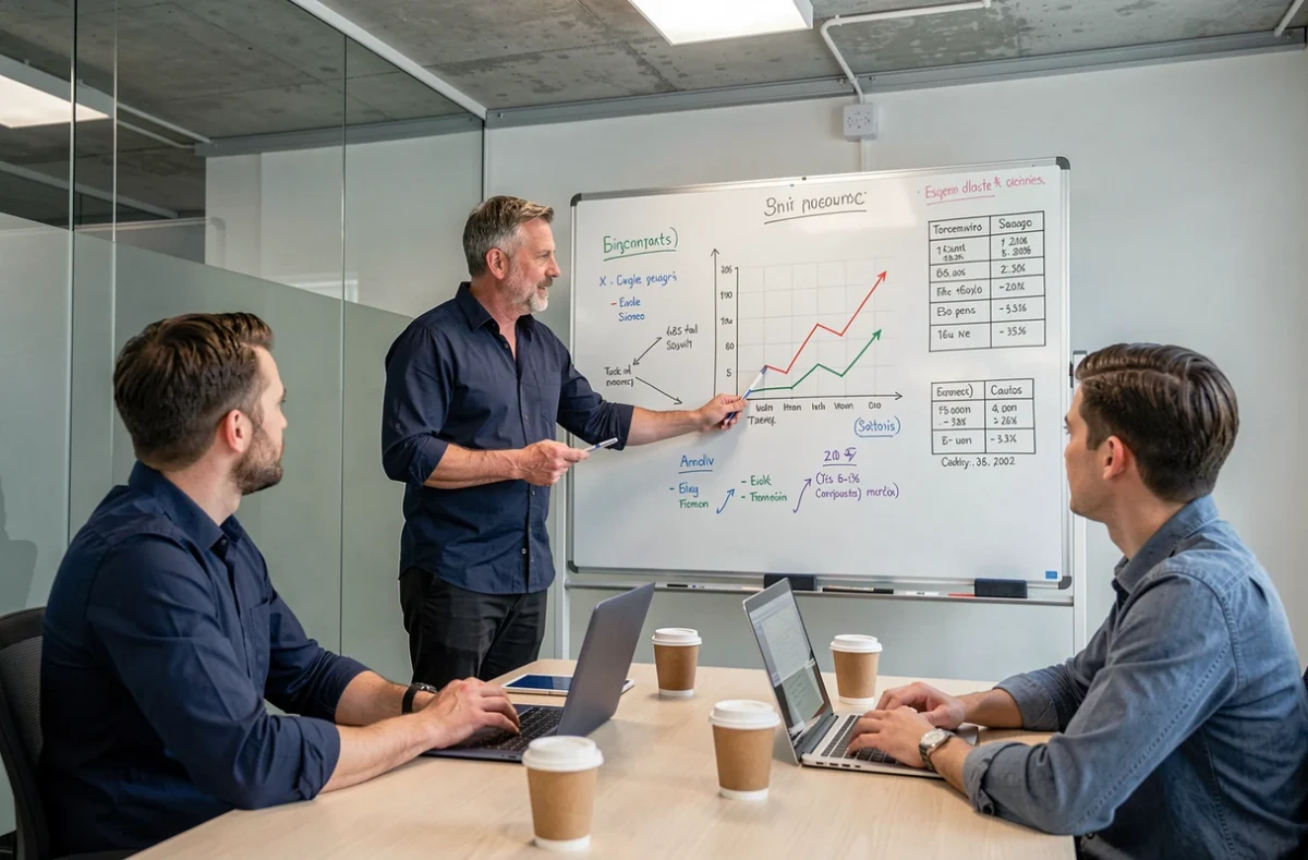 Réunion d'équipe dans une PME pour analyser les données comptables et optimiser la gestion financière avec un logiciel gratuit